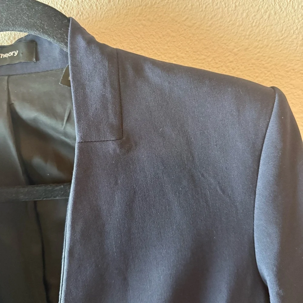 Theory Lanai Sevona Wool Crop Blazer Navy Blue Open Front Business Casual Sz 10